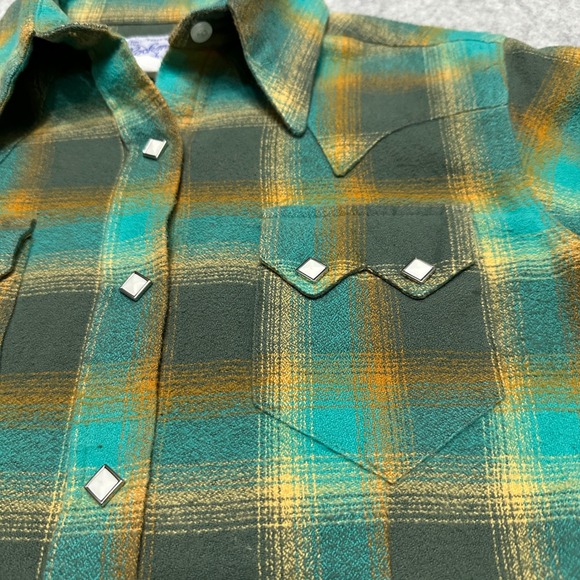 VTG Rockmount Ranchwear Snap Flannel Plaid Western Shirt Women M Sawtooth Pocket - Picture 5 of 10